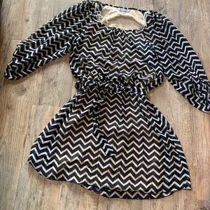 Navy and Beige Chevron Dress Large